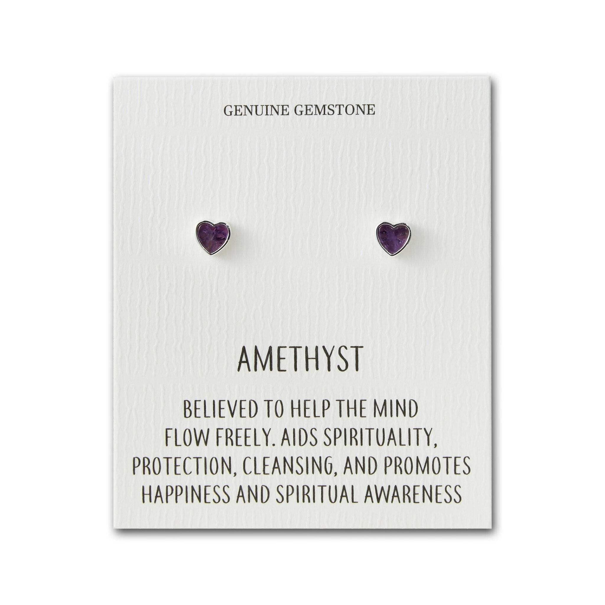 Philip Jones Amethyst Heart Stud Earrings with Quote Card