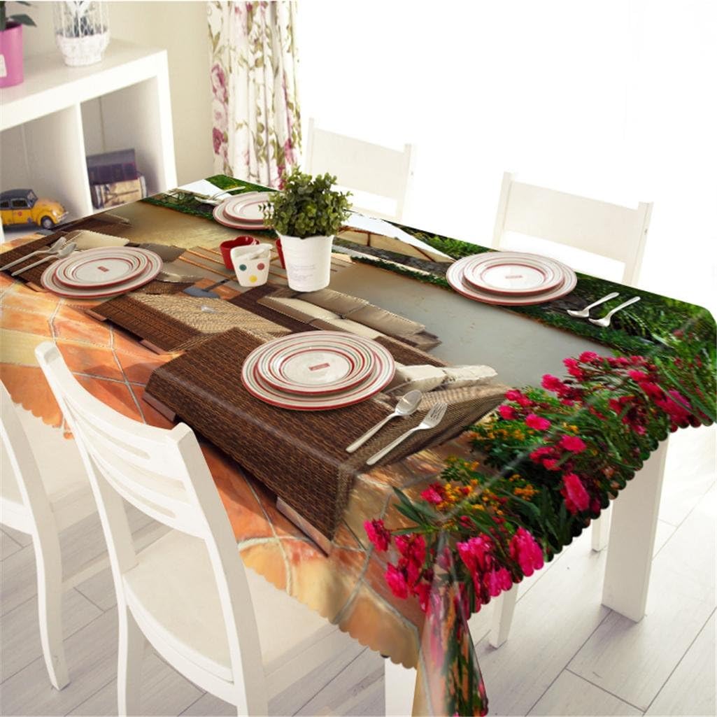 GFYWZ Tablecloth 3D Visual space Small courtyard Swimming pool Beautiful scene Polyester Digital printing Dust-proof Tasteless Rectangular Table Cover Wedding Banquet Decoration , j