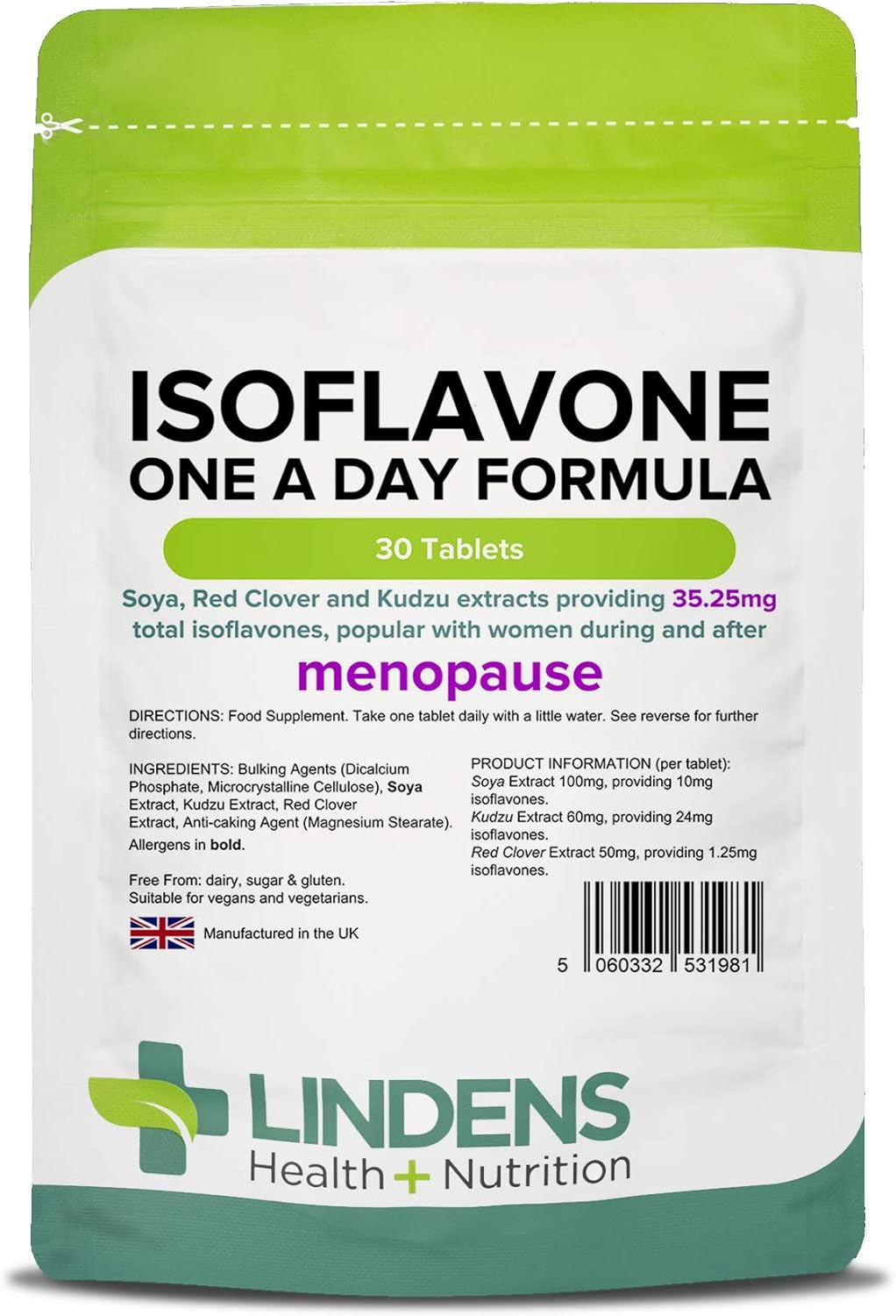 Lindens Isoflavone One A Day Formula (SOYA+) Tablets 30 Pack
