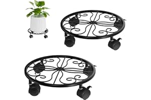 Chinpakden 10.24" Plant Stand with Wheels - 2 Pack Plant Caddy, 360 °Rotatable and Lockable Plant Rollers, Easy to Move, Plant Tray with Casters for Indoor Outdoor Wine Cellar.