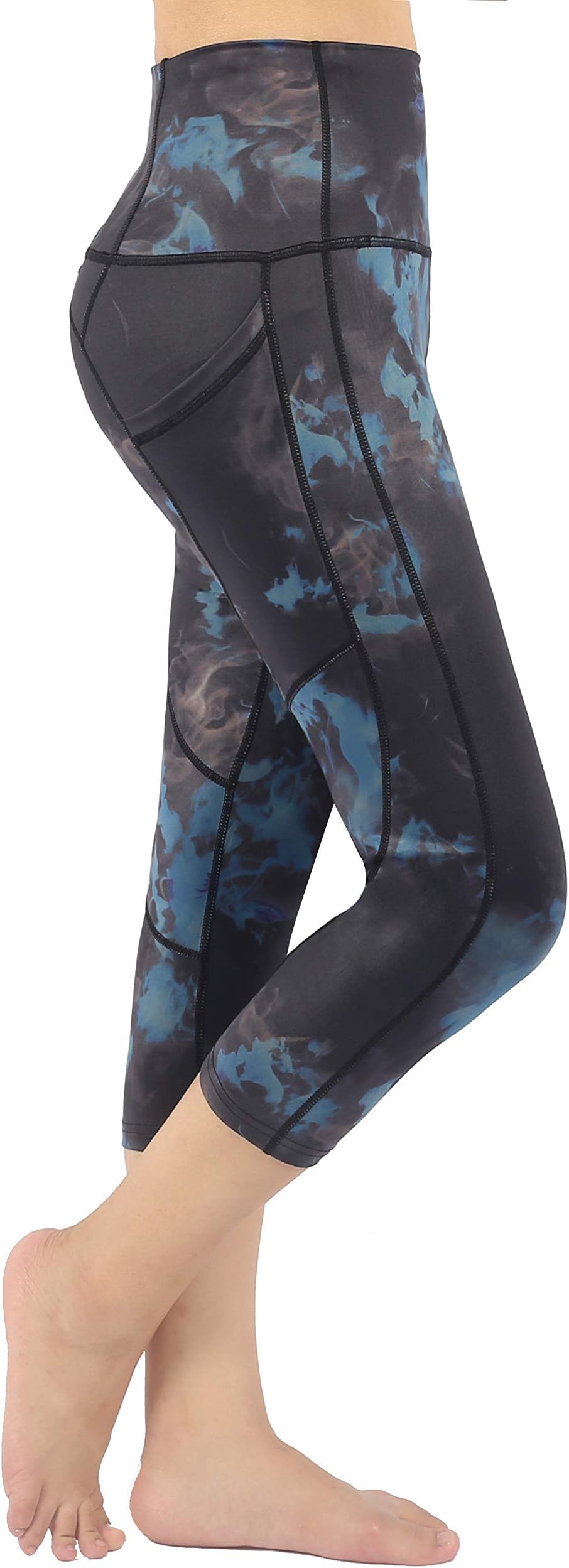 Womens Printed Tummy Control Yoga Workout Leggings Pocket