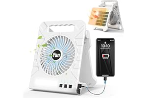 TREKKINGLAMB Solar Powered Fan for Camping, 4000mAh Rechargeable Battery Operated Portable Fan with LED Lantern, 4 Speeds Powerful Wind and 3 Timer Table Fan, for Picnic, Hurricane, Fishing