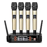 Depusheng DX4 Wireless Microphone with 4 Professional UHF Dynamic Mic Cordless Handheld Microphone System for Karaoke Singing Party Church Wedding PA Speaker