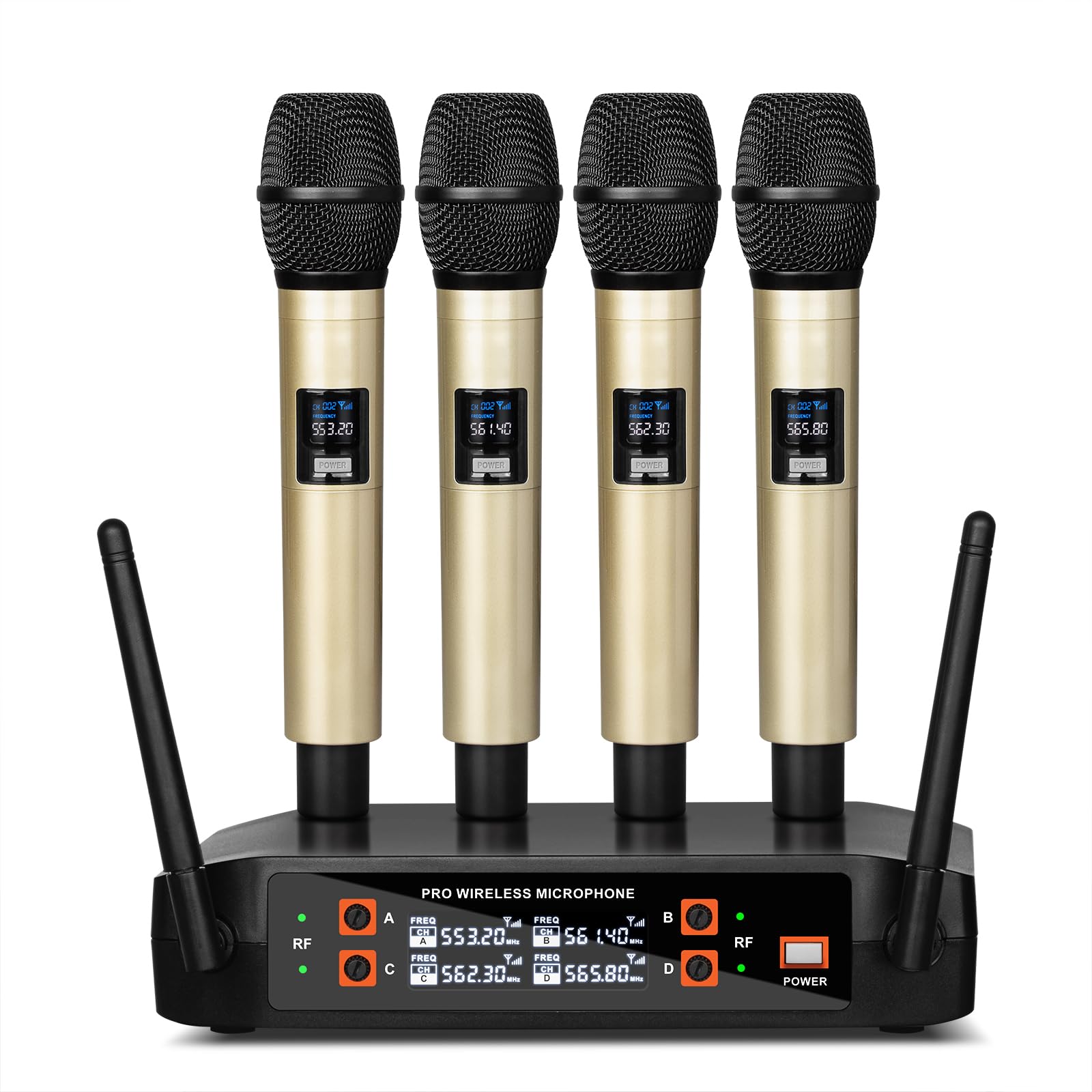 Photo 1 of **NO BOX**Depusheng DX4 Wireless Microphone with 4 Professional UHF Dynamic Mic Cordless Handheld Microphone System for Karaoke Singing Party Church Wedding PA Speaker