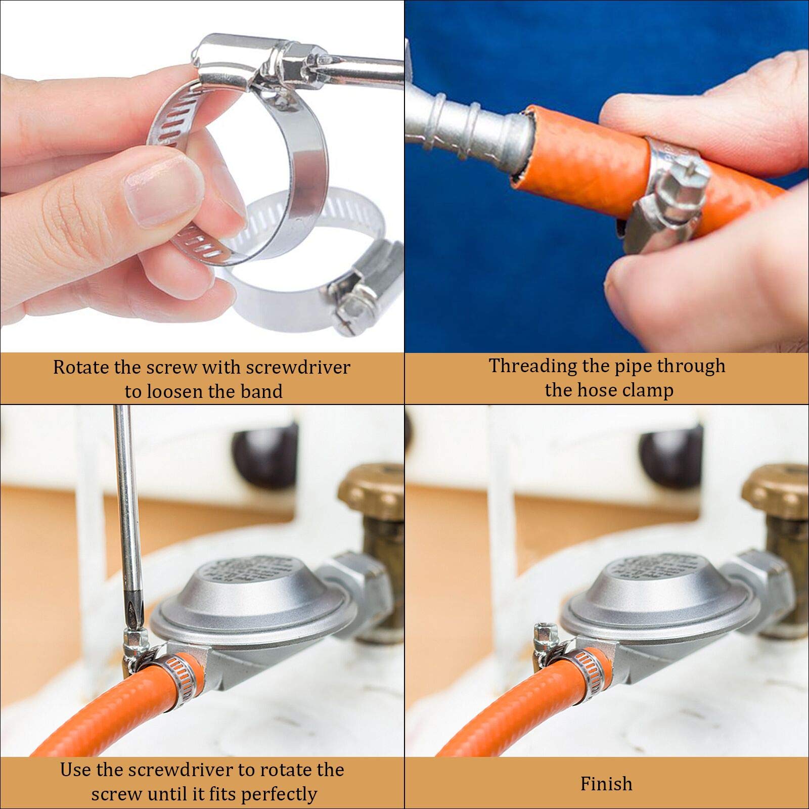 Matogle 24pcs Stainless Steel Hose Clips Adjustable Hose Clamps Jubilee Clip of Multi Size for Home Worm Drive Gear Gas Water Pipe Duct Tube with Screwdriver