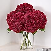 MARTINE MALL 3Pcs 21in Hydrangea Artificial Flowers, Latex Real Touch Hydrangeas Lifelike Large Hydrangea Flowers for Home Decor Party Arrangements Wedding Bouquets Centerpieces (Burgundy)