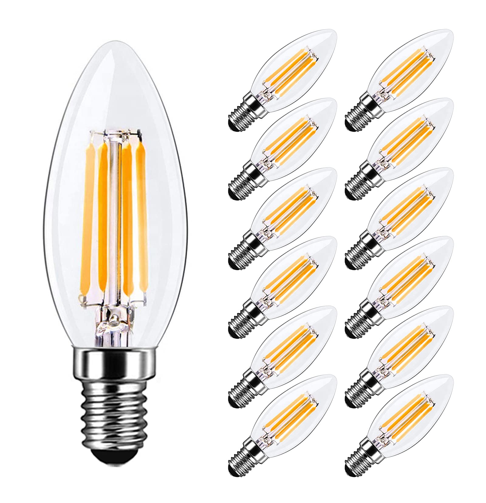 MAYCOLOR E14 Small Edison Screw Candle Bulb 4W Equivalent to 40W, Warm White 2700K, 400Lumen, Chandelier Light Bulbs, Filament Light Bulb E14, Clear Glass, Non-Dimmable, 12-Pack