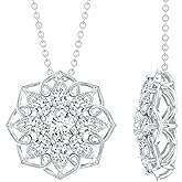 Rosec Jewels Certified Moissanite Flower Statement Necklace With Silver Chain, D-Vs1 Quality - Gift For Special Occasions