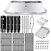 Grill Grease Tray Replacement Parts for Dyna Glo Grill Replacement Parts 5 Burner DGH474CRP, DGH483CRP, DGH485CRP, Adjustable 24''-30'' Gas Grill Drip Pan, Cooking Grate, Heat Plate Shield and Burners