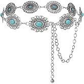 XZQTIVE Women Boho Chain Belts For Dresses Jeans Western Cowgirl Waist Links Belt Adjustable Metal Concho Belt