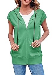 Fisoew Women's Sleeveless Zip Up Cotton Hoodies