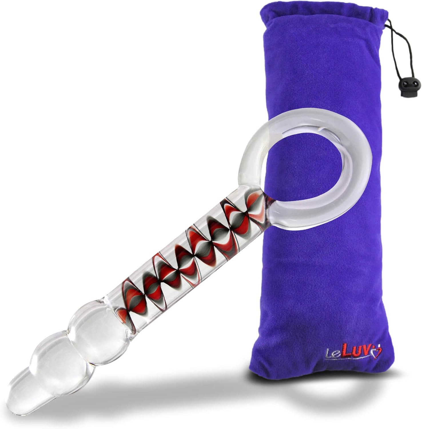 Amazon.com: LeLuv Dildo 8 inch Glass Ring Handle Beaded Tip Black Helix Bundle with Premium