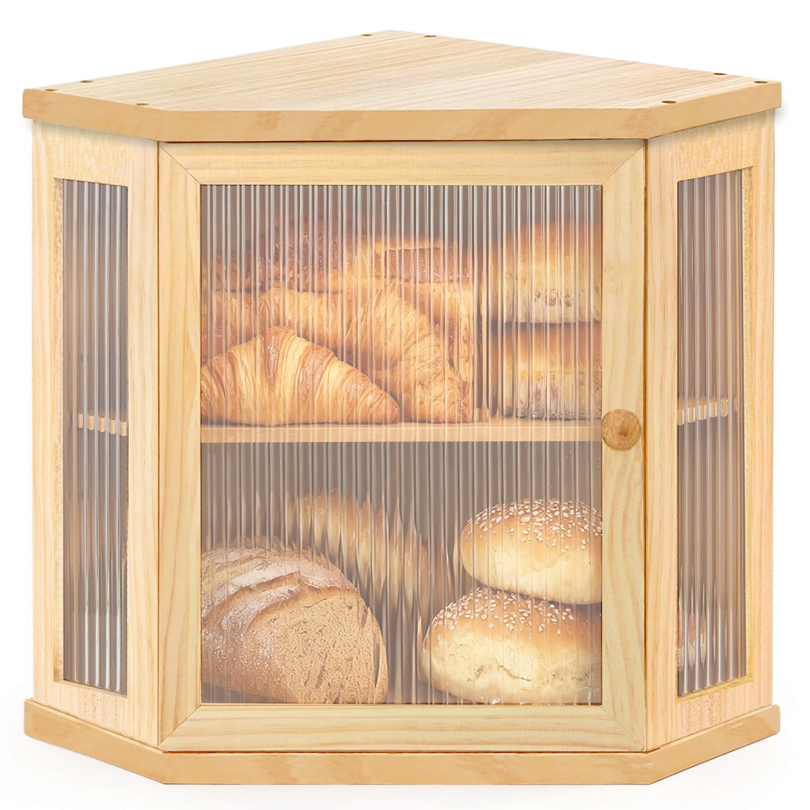 Nykgola Corner Bread Box for Kitchen Countertop Two-Tier Large Capacity Bread Boxes Storage Container with Adjustable Height Countertop Bread Storage Bin