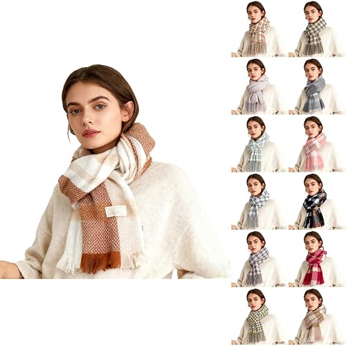 DUHGBNE scarves for women uk Scarf for Women UK Winter Warm Cashmere Pashmina Wrap Shawl Ladies Soft Fluffy Wool Blend Tartan Plaid Blanket Scarf cashmere scarves