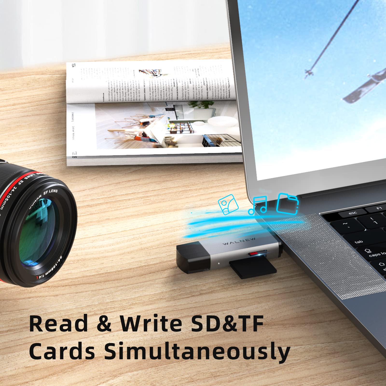 SD Card Reader, WALNEW USB 3.0 and USB-C to SD/TF Memory Card Adapter for Mac,MacBook,Computer/PC,Laptop,iPad 10,iPhone 15 Pro/Max,Samsung Galaxy Android Phone,Support UHS-I SDHC/SDXC/MicroSD