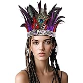 iHUFeather Peacock Feather Fascinator Decorative Feather Headpiece Crown Headdress Costume Headband for Party