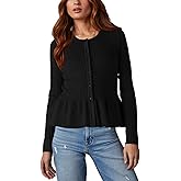 Beautiful Nomad Women's Long Sleeve Cardigan Peplum Sweater Crew Neck Button Tops Knit Ribbed Elegant Outwear Coat