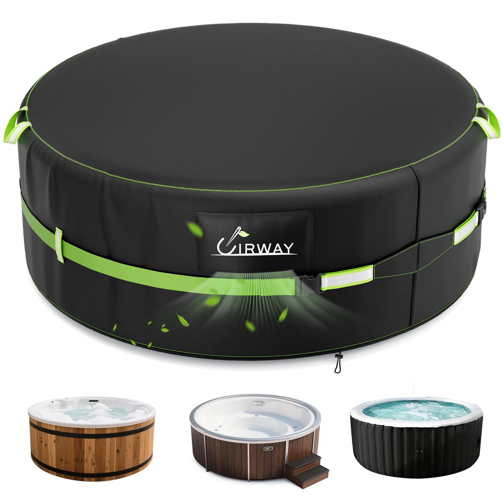 Photo 1 of Uirway 600D Round Hot Tub Cover 86.6 x 27.5 Inch [2025 Upgraded Heavy Duty Fabric] Outdoor Waterproof Full Coverage Hot Tub Covers, New Super Windproof Straps, Fits Most 6 Person Inflatable Hot Tubs