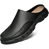 Mens Genuine Leather Soft Bottom Mule Sandals Luxury Wide Round Toe Slip On Formal Wear Dress Loafers Casual Breathable Walking Slippers