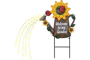 TERESA'S COLLECTIONS Garden Decor with Solar Light for Outside, 24" Watering Can Sunflower Decorative Garden Stake for Outdoor Decor, Welcome Yard Sign for Patio Porch, Yard Decorations for Dad