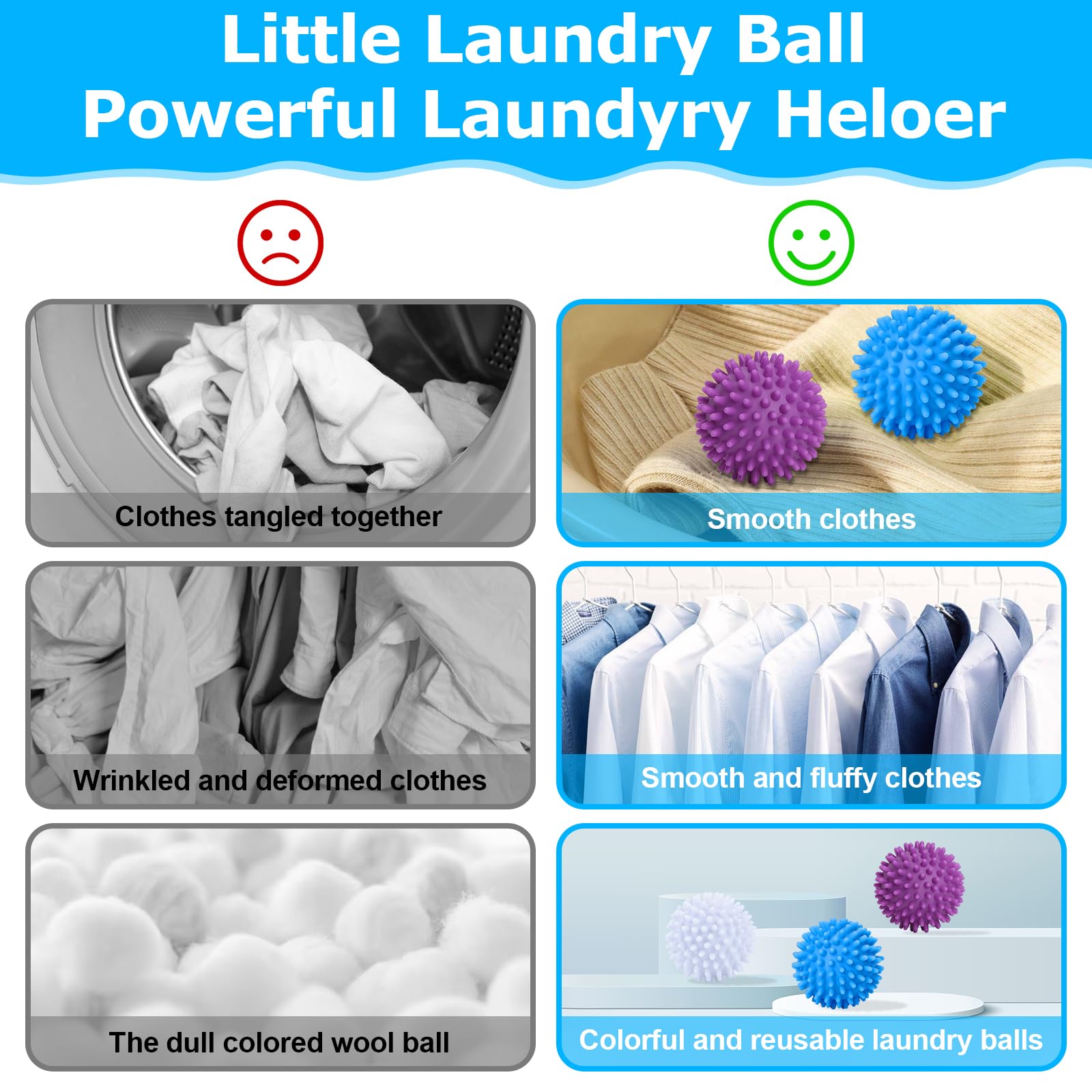 9 Stück Trocknerbälle Für Wäschetrockner,Waschbälle Für Daunenjacken,Wiederverwendbare Dryer Balls,Trocknen Ball, Waschball Für Waschmaschine,Trockner Bälle Für Heim Kleidung(Blau, Weiß, Lila) 3