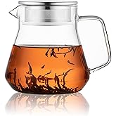 CNGLASS One-Touch Glass Teapot with Stainless Steel Filter Lid,20oz(600ml) Glear Tea Kettle Stovetop Safe,Borosilicate Glass Tea Pots for Loose Leaf Tea