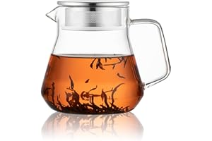 CNGLASS One-Touch Glass Teapot,20oz(600ml) Glass Tea Kettle with Stainless Steel Filter Lid,Stovetop Safe Tea Maker for Loose