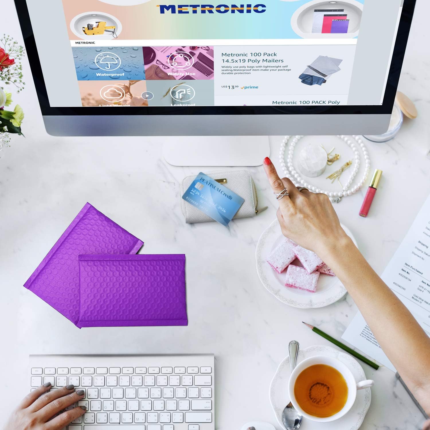 Metronic 50pcs Poly Bubble Mailers 4x8 Inch Padded Envelopes #000 Bubble Lined Poly Mailer Self Seal Purple : Office Products