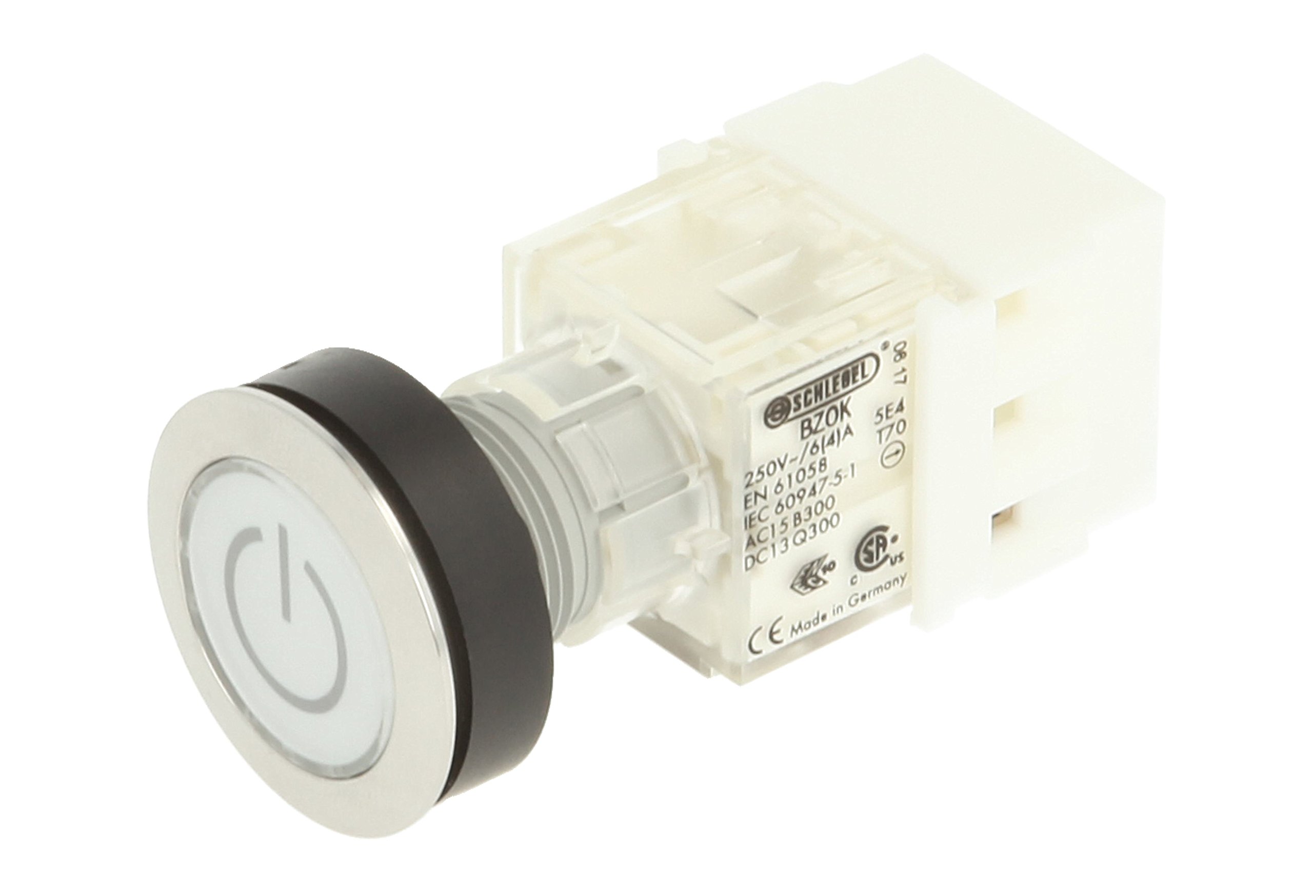 Schlegel 23.000.770 Push Button Stainless Steel, Clear Button Cap, Identification Plate Symbol On/Off, Push Contact Sensor 1 Opener, Screw Connection