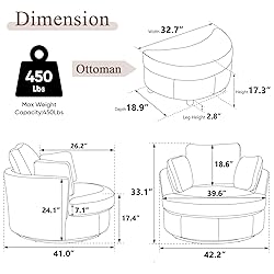 Chair and A Half with Ottoman, 360° Swivel Chair