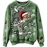Christmas Sweatshirts For Women Merry Sweatshirt Fleece Lined Oversized Xmas Tree Hoodie Cute Cats Santa 3D Print Tops