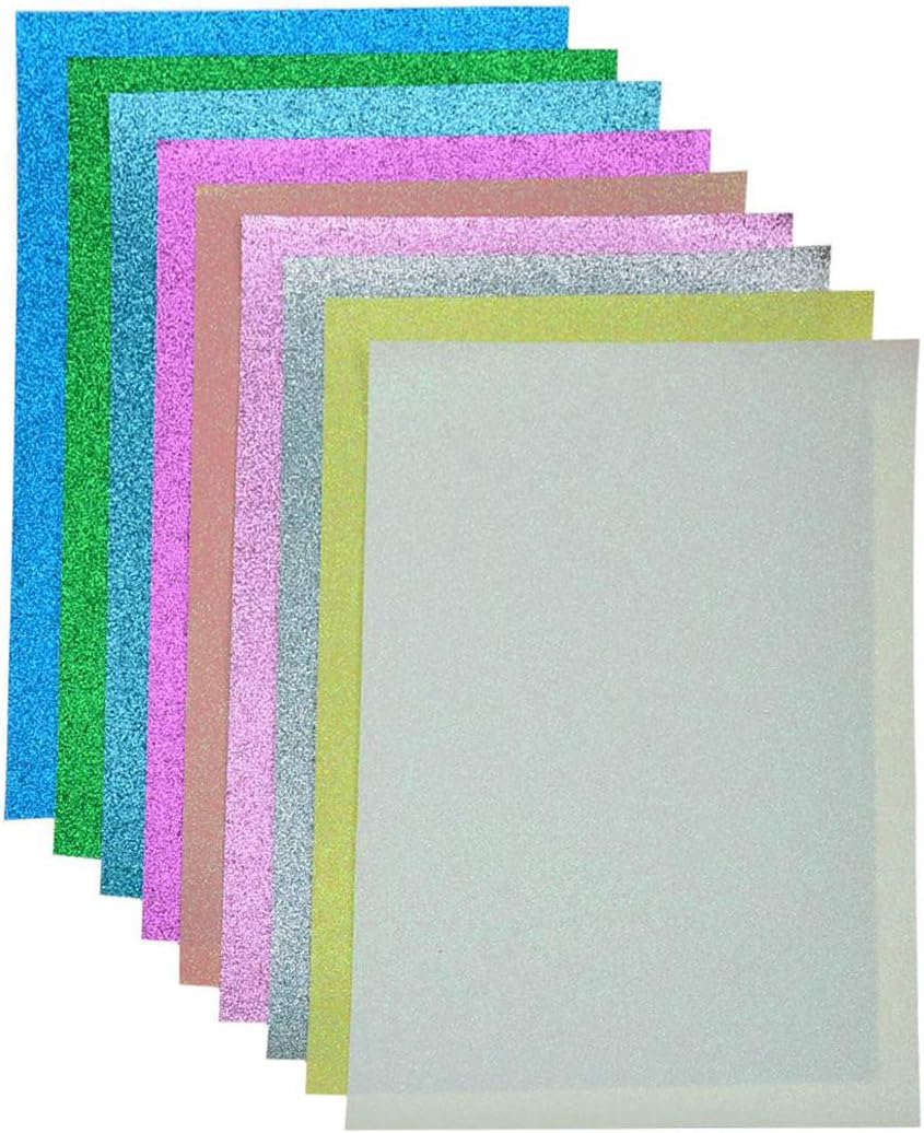 Faux Leather Glitter Canvas Sheets- 9 Pieces Assorted Colors A4 Size（8 X 12 Inch）Shiny Glitter Fabric Sheets for Bows, Earrings, Hair Accessories Making(9 Colors, Each Color One Sheet）