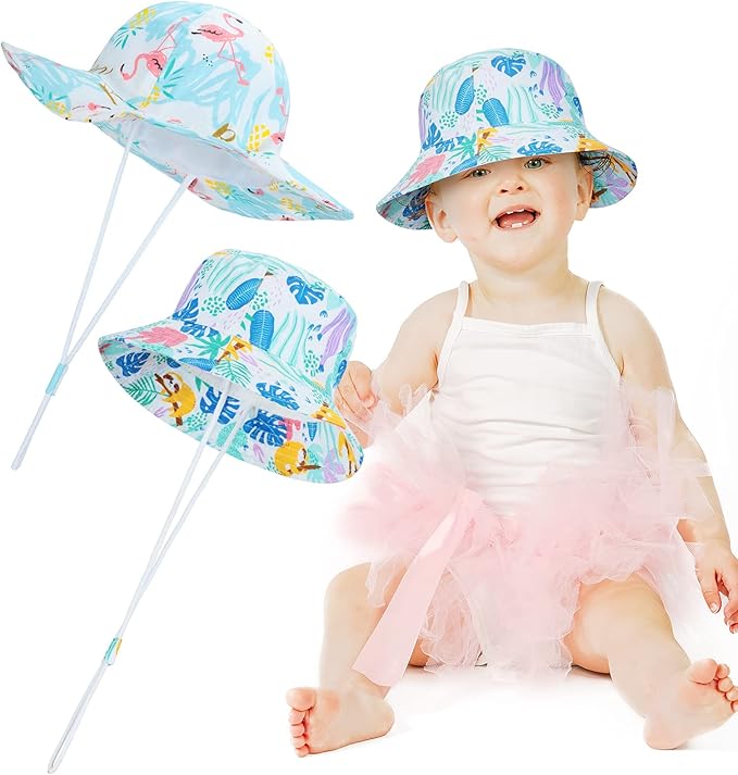 2 Pieces Baby Girl Sun Hats Summer Baby Hats Wide Brim Bucket Hats Sun