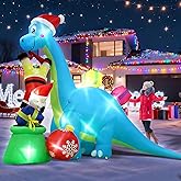 12.5 FT Christmas Inflatable Decorations, Giant Huge Dinosaur Santa Claus Cornucopia Outdoor Blow Up Decor Cute Funny Carrying Gifts Boxes Built-in 8 LEDs Xmas Yard Lawn Garden Inflatables de Navidad