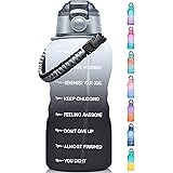 Fidus Large 1 Gallon Motivational Water Bottle with Paracord Handle & Removable Straw - BPA Free Leakproof Water Jug with Tim