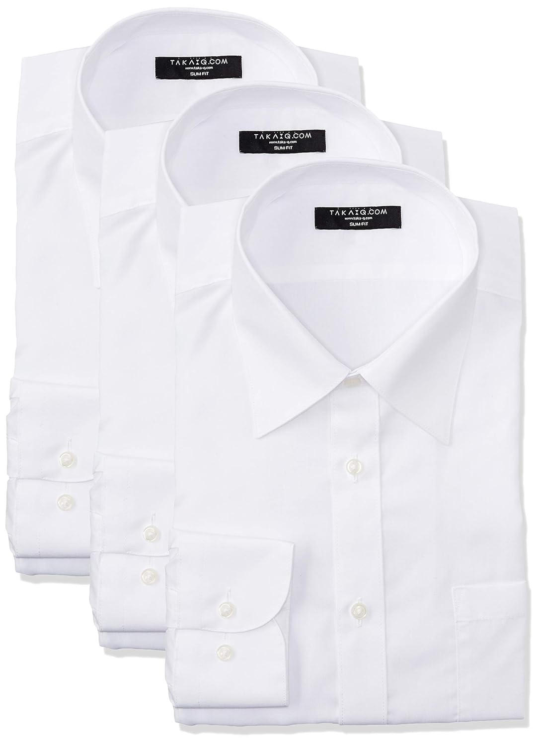 [タカキュー] 長袖 ワイシャツ 形態安定 スリムフィット レギュラーカラー シロ ムジ ブロード ビジネス メンズシャツ 3点セット 日本 L:41-82 (日本サイズL相当)