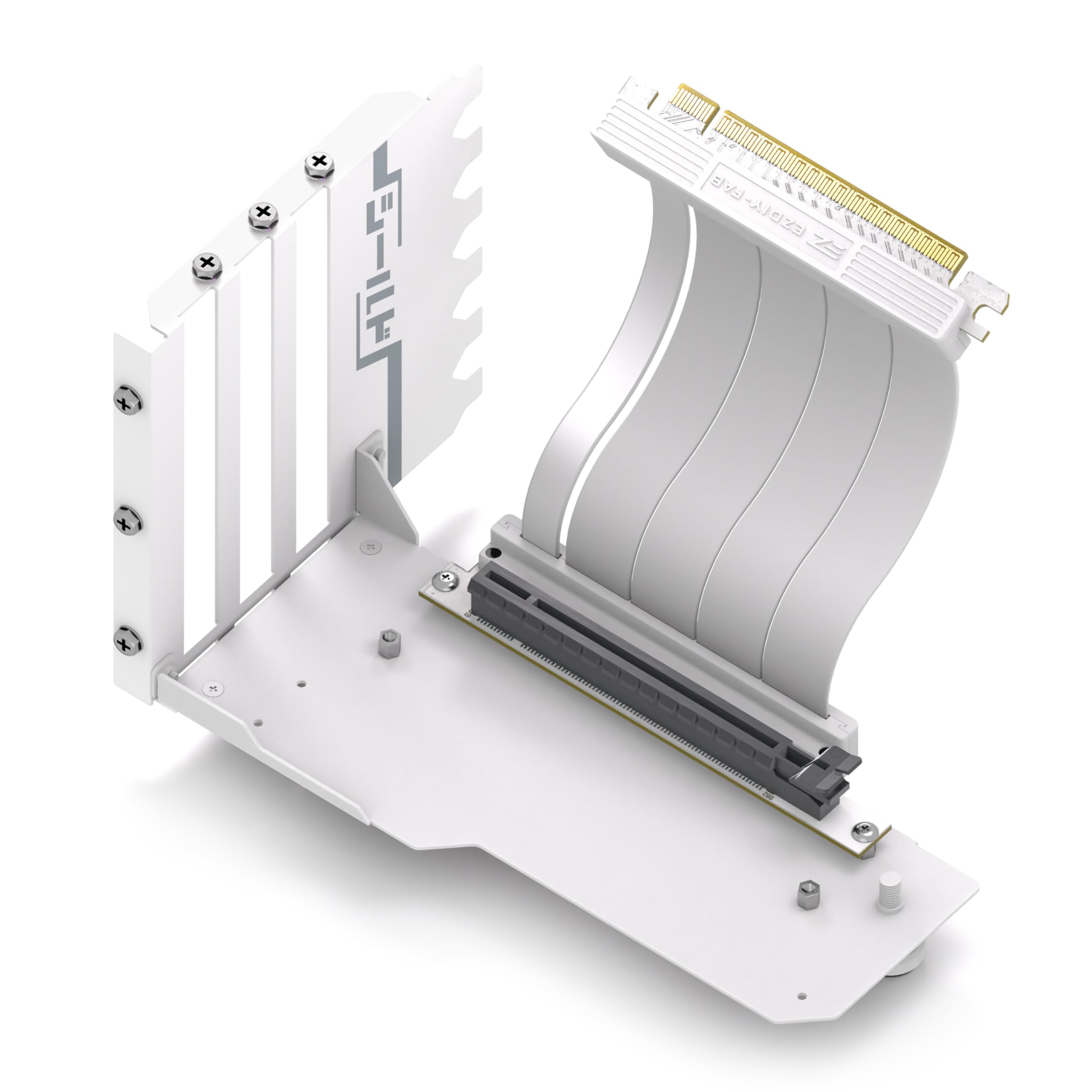 Photo 1 of EZDIY-FAB Vertical GPU Mount with High-Speed PCIE 4.0 Riser Cable, Shield Series, 115mm/4.52in Flexible Extension, 90 Degree Connector, Only Compatible to Full-Opened PCIe Slots-White-YIHPI344-1