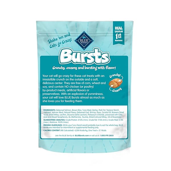 BLUE BUFFALO BURSTS CRUNCHY & CREAMY CAT TREATS, GREAT FOR TRAINING, SAVORY SEAFOOD, 5-OZ BAG