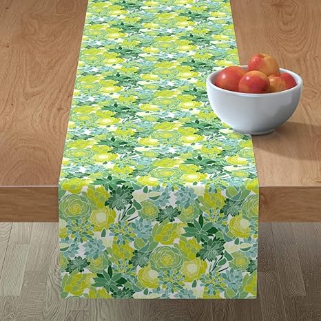 Amazon テーブルランナー 多肉植物 多肉植物 フローラル フレッシュグリーン Emilyannstudio コットンサテンテーブルランナー Large 16 X 108 R Tr Ts D S1 テーブルランナー オンライン通販