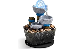 AMOOTEK Tabletop Fountain Tabletop Waterfall Meditation Fountain Indoor Fountain Decorative Fountain Office Home Leisure and Relax Mini Tabletop Pool Leisure Fountain Including Many Natural River Rocks