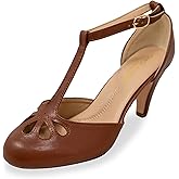 Chase & Chloe Women Mary Jane Oxford Pumps - Cute Low Kitten Heels - Retro Round Toe Shoe with Ankle Strap