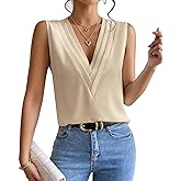MYCOLORBLUE Sleeveless Chiffon Tops for Women Summer Triple V-neck T Shirts Business Office Dressy Outfit Blouse