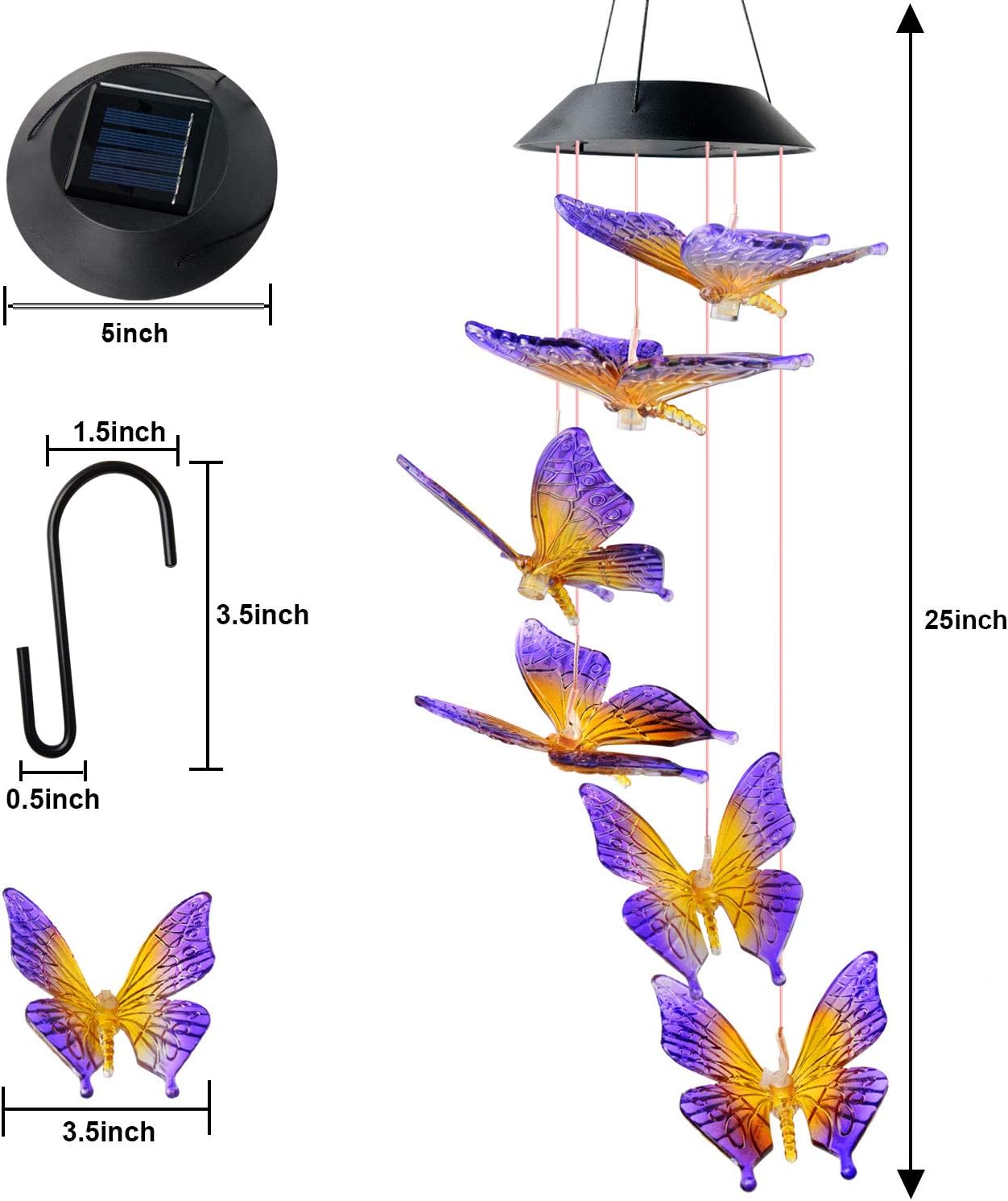 JOBOSI Color butterfly Wind Chimes Gifts for mom Solar Wind Chime Butterfly Wind Chimes Glowing Wind Chimes Outdoor Decor mom Gifts Thanksgiving Gift Grandma Gifts S Hook Wind Chimes Wind Chimes Gifts : Garden & Outdoor