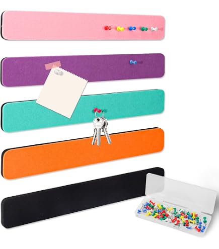 Lot de 8 bandes murales autocollantes pour tableau d'affichage en liège - 33 x 5 x 1 cm - Avec 35 punaises et notes adhésives de 4 couleurs - Pour bureau, maison