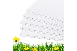 VASALAID 14 Pieces 4' x 2' x 0.16'' Polycarbonate Greenhouse Panels,Twin-Wall Polycarbonate Panels Waterproof UV Protected Impact Resistance Reinforced Clear Roofing Panels for Greenhouse,Plant Stand Roof