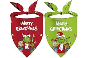 SARYBEI Christmas Dog Bandana Puppy Scarf - Merry Christmas Holiday Party Dog Outfits - 2 Pcs Adjustable Triangle Reversible Pet Bandanas for Small Medium Large Dogs