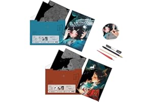 PAITUEND Scratch Rainbow Painting Art Paper,Scratch & Sketch Art for Kids & Adults,Scratch Painting Creative Gift Art & Craft Set,Sketch Pad DIY Scratchboard with 4 Tools,16''x11''(Asian Girl)