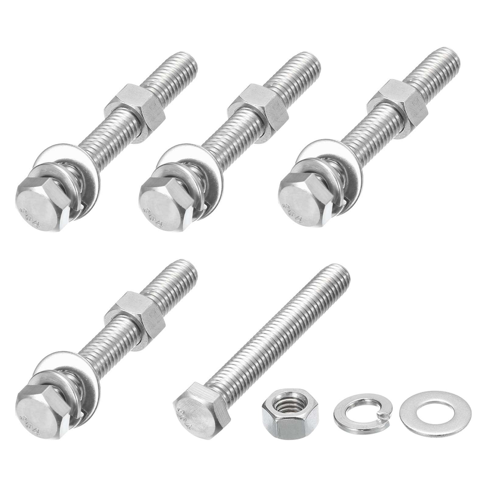 METALLIXITY Hex Head Screws Bolts, Nuts, Flat & Lock Washers Kits (3/8-16x2-3/4") 5 Set, Stainless Steel Fully Threaded Machine Screws Bolt Set - for Home Appliance Equipment