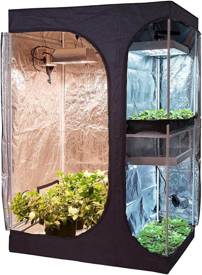 Hongruilite 36"x24"x53" 2-in-1 Hydroponic Indoor Grow Tent Room Propagation High Reflective 600D Diamond Mylar Growing Plant (36"x24"x53" (2-in-1) Lodge Propagation Tent)