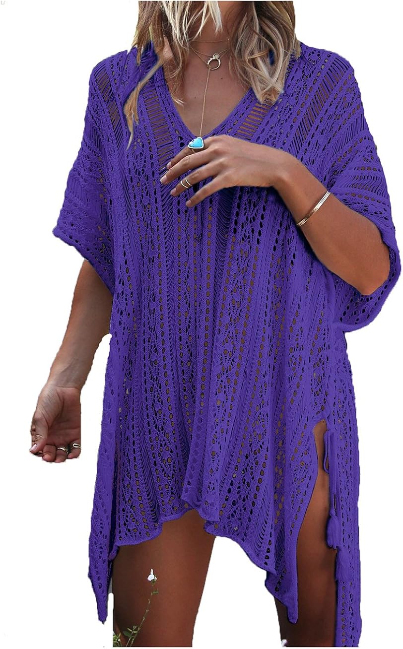 Wander Agio Beach Swimsuit for Women Sleeve Coverups Bikini Cover Up Net Slit Dark Beige at  Women’s Clothing store